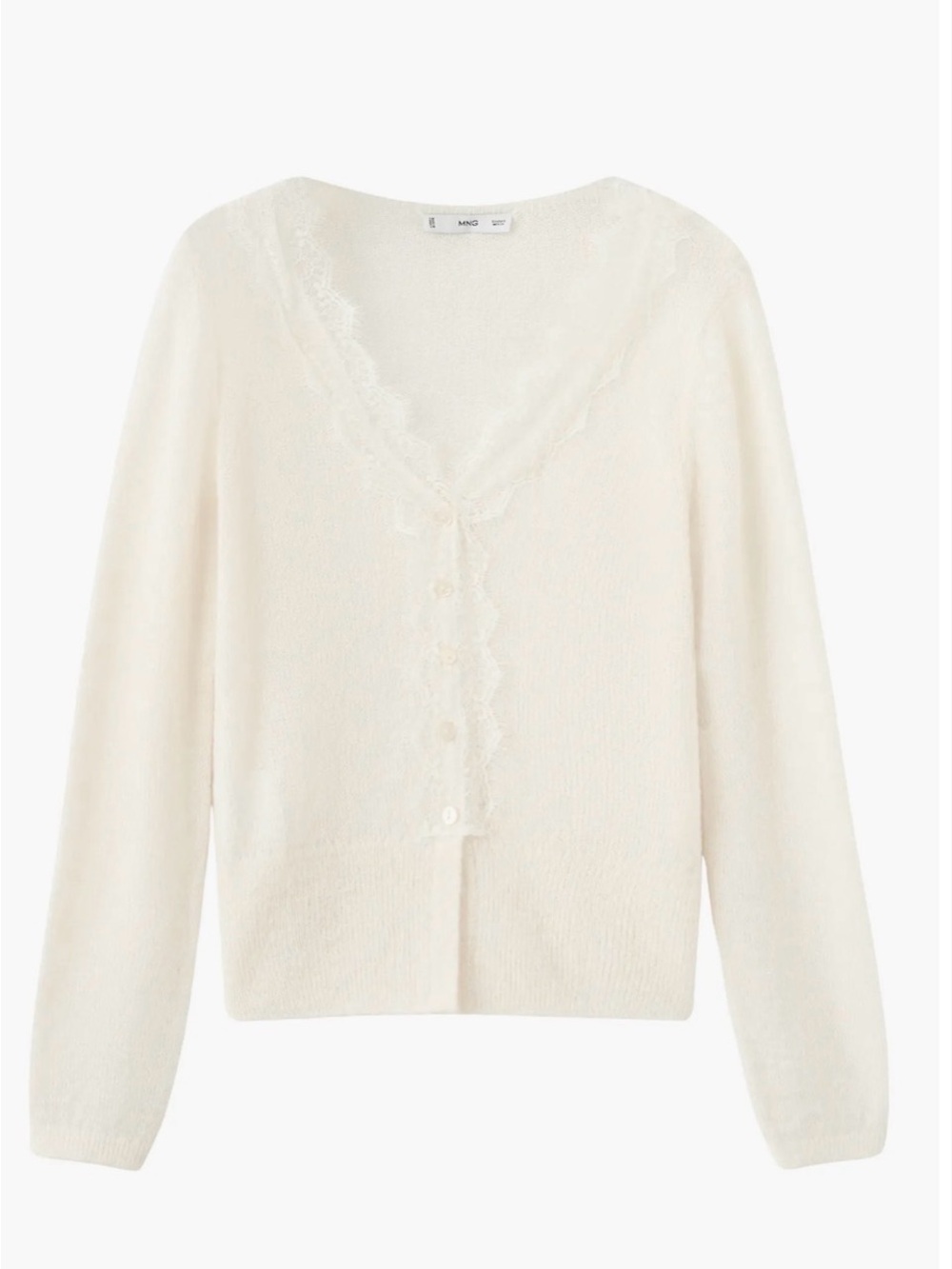 Mango Cream V-Neck Lace-Trim Cardigan